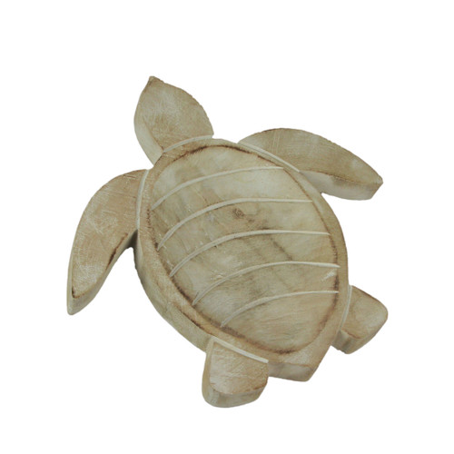 10 Inch Diameter Hand Carved Wooden Sea Turtle Decorative Bowl Main image
