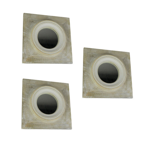 Set of 3 Natural Wood Framed Porthole Style Wall Mirrors 12 Inches Square Main image