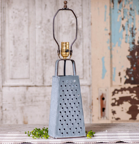 Irvins Country Tinware Cheese Grater Lamp Base in Weathered Zinc Additional image