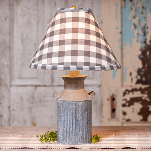 Irvins Country Tinware Milk Jug Lamp with Gray Check Shade Additional image