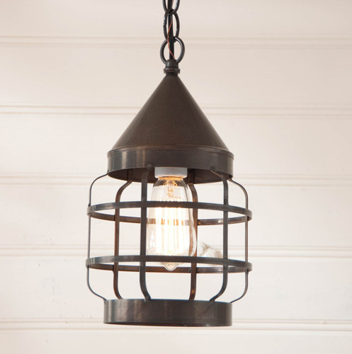 Irvins Country Tinware Round Hanging Strap Light in Kettle Black Additional image