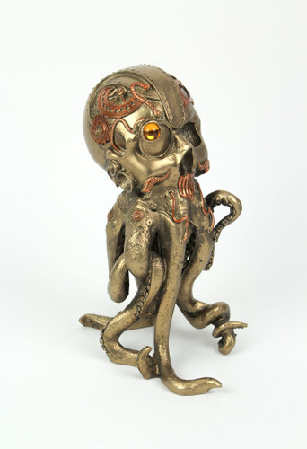 Bronze / Copper Finished Steampunk Human Skull / Octopus Fantasy Tabletop Statue Additional image