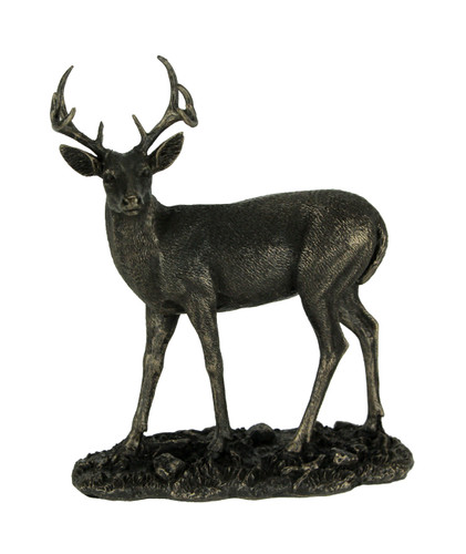 Bronze Finish Standing Deer 8 Point Buck Antlers Wildlife Animal Art Statue Main image
