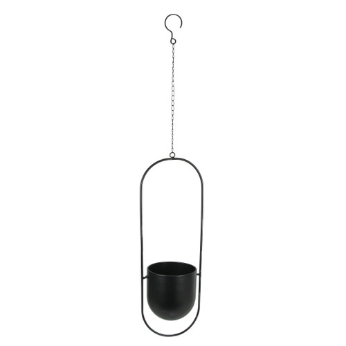 Black Metal Hanging Planter Indoor Outdoor Flower Pot Minimalist Oval Decor Main image