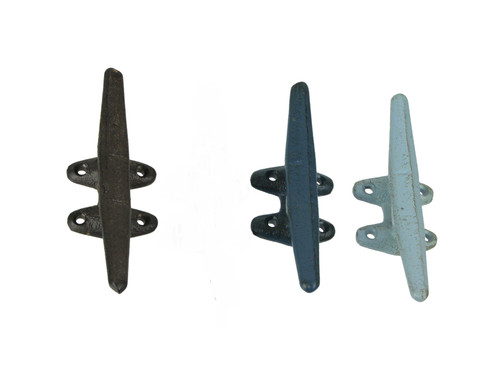 Set of 3 Coastal Color Cast Iron Nautical Boat Cleat Wall Hooks Main image