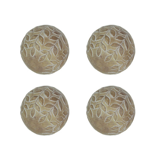 Set of 4 Rustic Plant Themed Wood-like Resin Home Decor Balls 4 Inch Diameter Main image