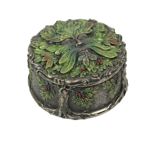 Celtic Green Man Harvest Berry Metallic Bronze Finished Trinket Box Main image