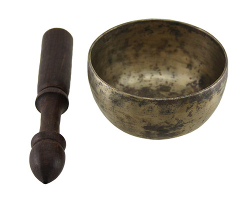 Tibetan Meditation Weathered Brass Singing Bowl w/ Wooden Mallet Main image