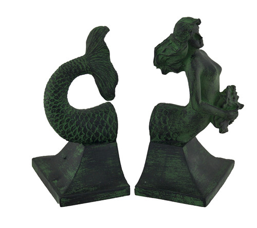 Mermaid Top and Tail Verdigris Finish Bookend Set Main image