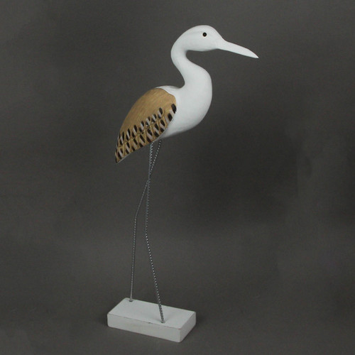 21 Inch Hand Carved White Painted Wood Bird Statue Home Coastal Decor Sculpture Additional image