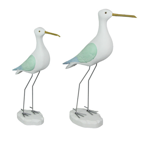 Set of 2 Hand Carved White Painted Wood Bird Statue Home Coastal Decor Sculpture Main image