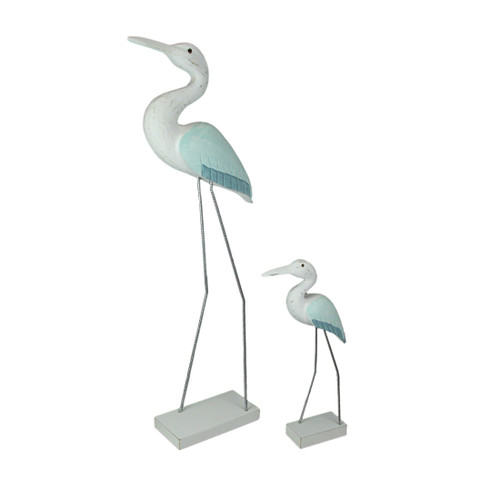 Set of 2 Hand Carved White Painted Wood Bird Statue Home Coastal Decor Sculptures Main image