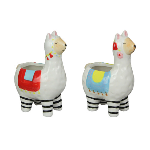 Set of 2 Ceramic Llama Planters Succulent Flower Pot Herb Holder Home Decor Art Main image