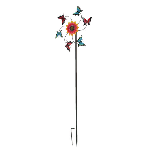 Metal Butterfly and Flower Garden Twirler Wind Spinner Stake 71 Inches High Main image