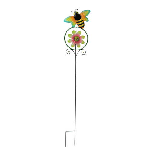 55 Inch Bumble Bee Flower Kinetic Wind Spinner Garden Stake Yard Decor Pinwheel Main image