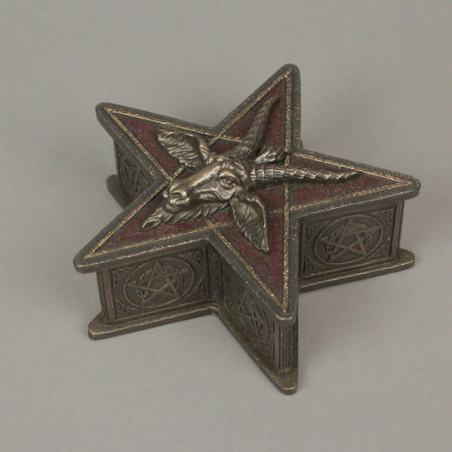Sigil Of Baphomet Pentagram Shaped Bronze Finish Resin Trinket Box Satanic Decor Additional image