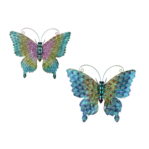 Set of 2 Multicolor Metal Butterfly Wall Decor Outdoor Indoor Hanging Sculptures Main image