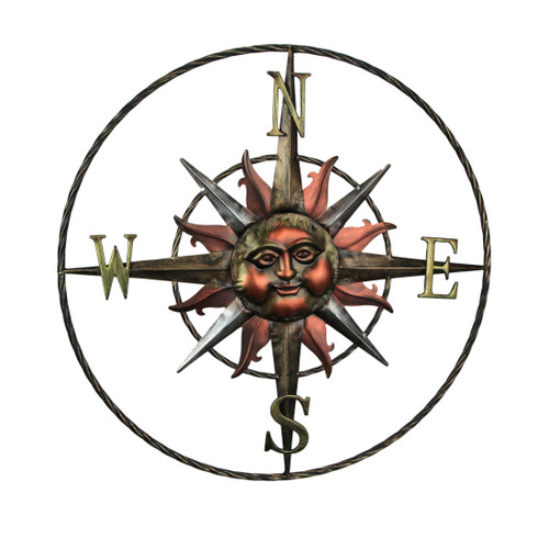 28 Inch Metal Sun Face Compass Rose Indoor Outdoor Home Decor Wall Art Plaque Main image