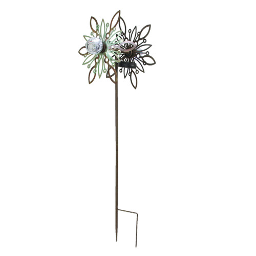 36 Inch Metal Solar LED Kinetic Wind Spinner Outdoor Garden Yard Art Flower Main image