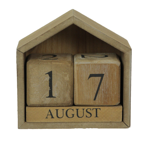 Wood Block Perpetual Calendar Office Desk Home Countertop Rustic Farmhouse Decor Main image
