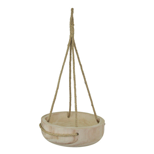 12 Inch Rope Hanging Wooden Bowl Planter Indoor Outdoor Succulent Pot Home Decor Main image