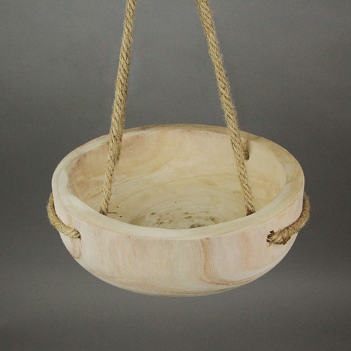 12 Inch Rope Hanging Wooden Bowl Planter Indoor Outdoor Succulent Pot Home Decor Additional image