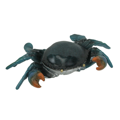 Hand Painted Metal Blue Crab Trinket Box With Hinged Lid 9.5 Inches Long Main image