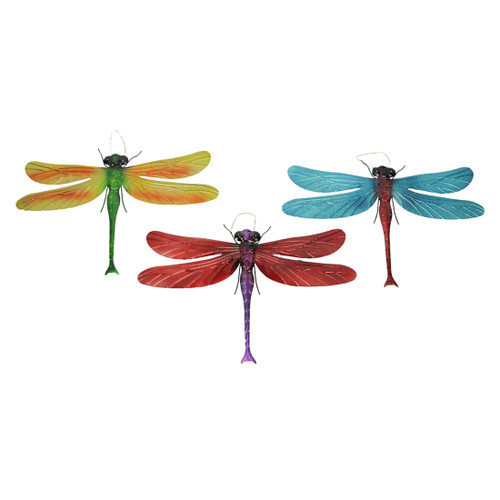 Set of 3 Metal 17.5 Inch Dragonfly Hanging Wall Sculptures Outdoor Decor Garden Art Main image