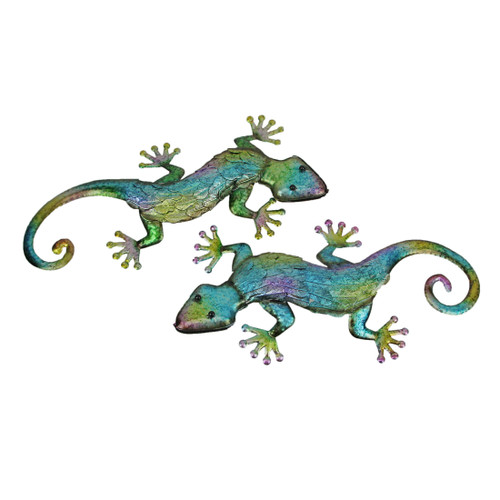 Set of 2 Multicolor Metal Gecko Lizard Wall Sculptures 19.25 Inches Long Main image