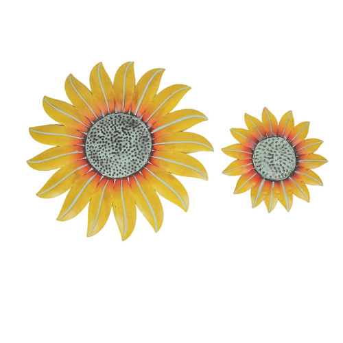 Set of 2 Hand Painted Metal Sunflower Wall Sculptures 10, 18 Inches Main image