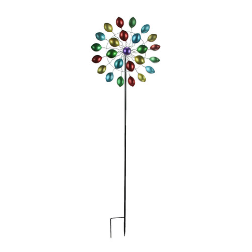 Colorful Anodized Finish Spoon Style Metal Wind Spinner Garden Stake 70 Inches Main image
