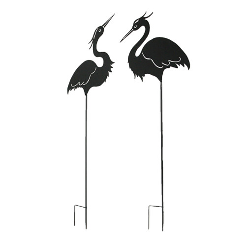 Set Of 2 Black Laser-Cut Heron Silhouette Cutout Metal Bird Garden Stakes 43 Inches High Main image