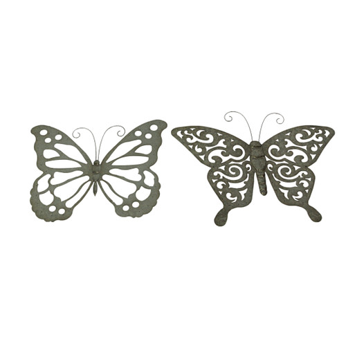 Galvanized Finish Metal Art Butterfly Wall Hangings Indoor Outdoor Set of 2 Main image
