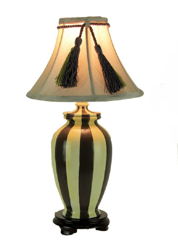 Vertical Striped Small Ceramic Table Lamp with Tassel Shade Main image
