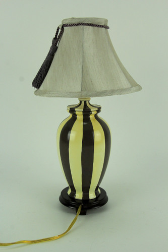 Vertical Striped Small Ceramic Table Lamp with Tassel Shade Additional image