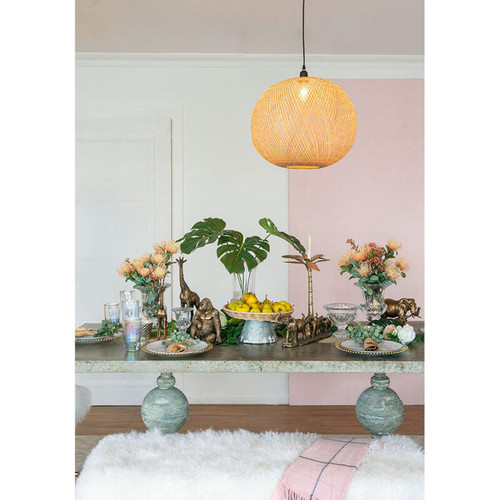 Mid-Century Modern Style Round Woven Bamboo Wooden Pendant Lamp Additional image