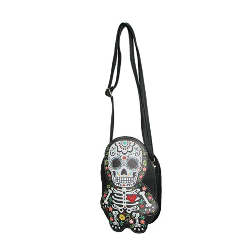 Day of the Dead Sugar Skull Skeleton Shaped Crossbody Bag Novelty Halloween Purse Main image