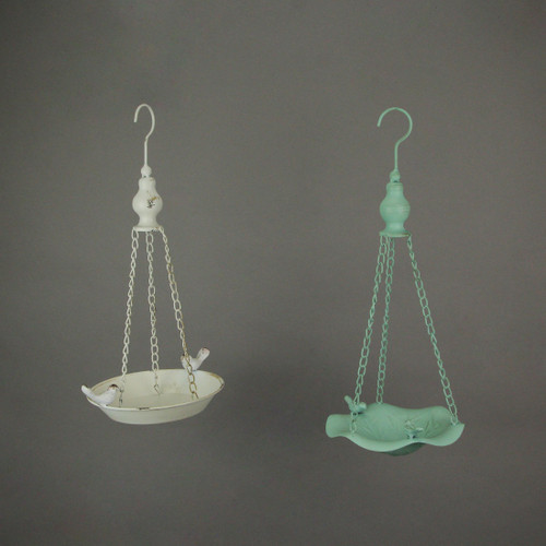 White Green Metal Hanging Bird Feeder Outdoor Decorative Seed Tray Garden Decor Additional image
