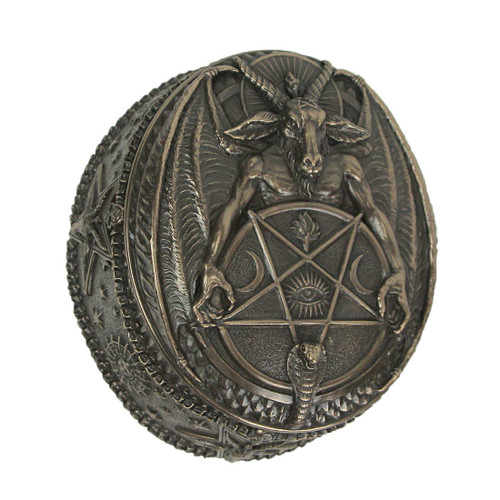 Baphomet With Inverted Pentagram Bronze Finished Round Trinket Box Main image