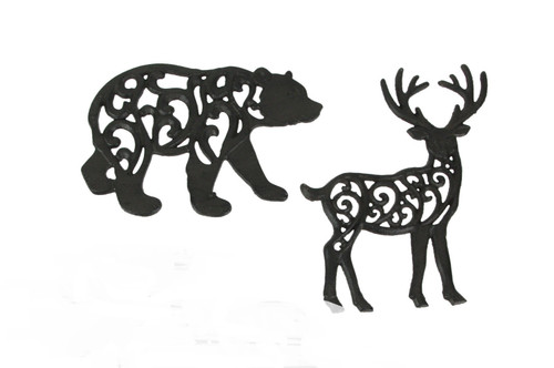 Set of 2 Cast Iron Lodge Design Wild Animal Trivets Wall Hanging Art Main image