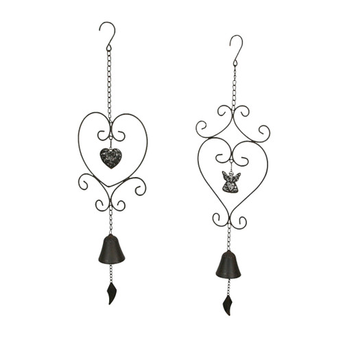 Metal Angel & Heart Hanging Wind Chime Bell Outdoor Home Garden Decor Set of 2 Main image