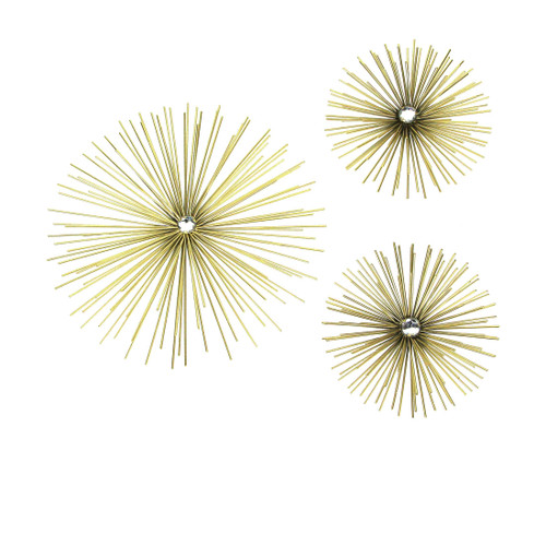 Mid-Century Modern Style Metallic Metal Jeweled Starburst Wall Hanging Set of 3 Main image