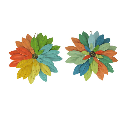 Multicolor Metal Flower Wall Sculpture Home Decor Hanging Floral Art Set of 2 Main image