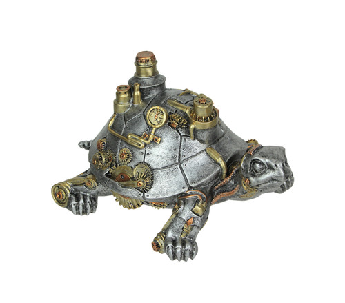 Metallic Silver Copper and Gold Gothic Steampunk Turtle Statue Main image