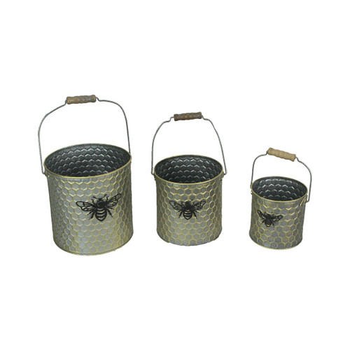 Galvanized Metal Honeycomb Bumblebee Nesting Buckets Home Garden Decor Set of 3 Main image