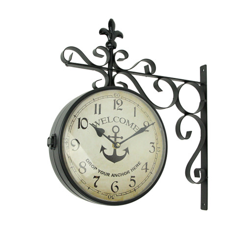 Drop Your Anchor Retro Double Sided Hanging Wall Clock Vintage Nautical Home Decor Main image