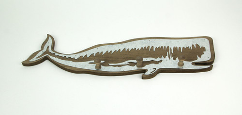 21 Inch Distressed Wood Whale Wall Hook Rack With Metal Accents Additional image