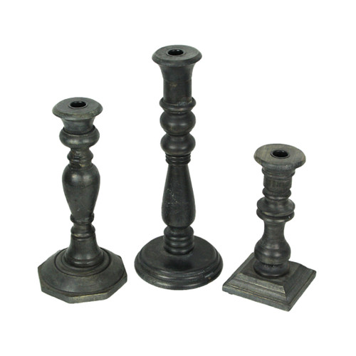 Set of 3 Charcoal Wooden Candle Holder Tapers Candlestick Centerpiece Home Decor Main image