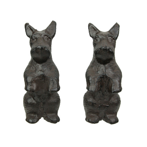 Set of 2 Brown Cast Iron Scottie Dog Sculptures Home Decor Figurine Art Statue Main image