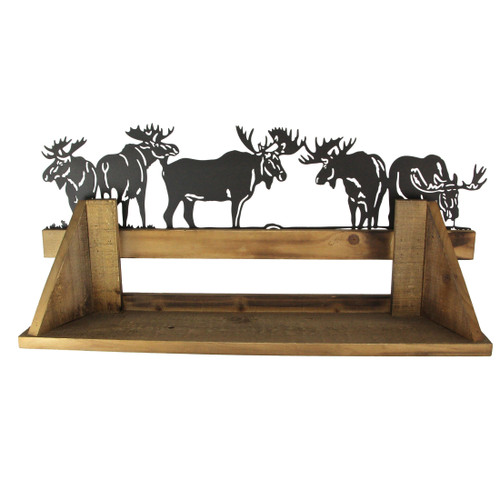 Rustic Wood Metal Moose Decorative Floating Shelf Wall Mounted Home Lodge Decor Main image